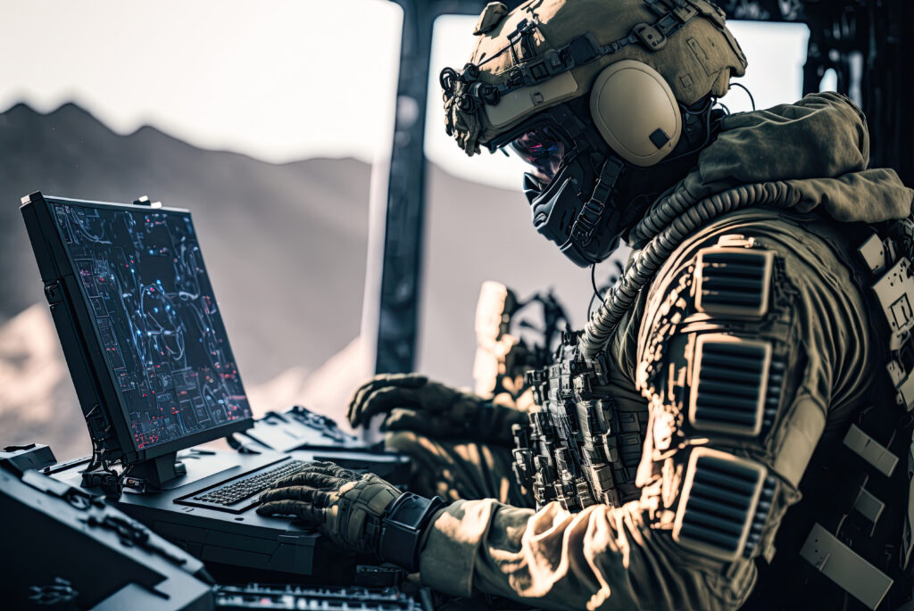 Soldier Operating A Computer. Generative Ai