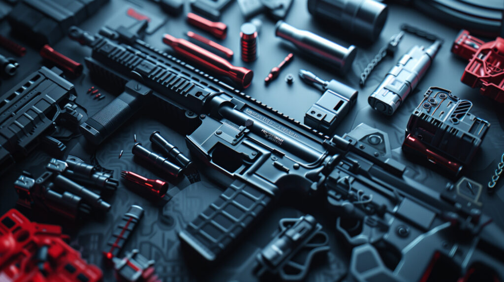 A High Tech Array Of Futuristic Weapons And Accessories